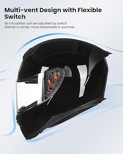 Miniatura 4 de ILM Casco de motocicleta de cara completa para motocross Street Bike certificado por DOT, 2 viseras modelo 317 (negro brillante, L)