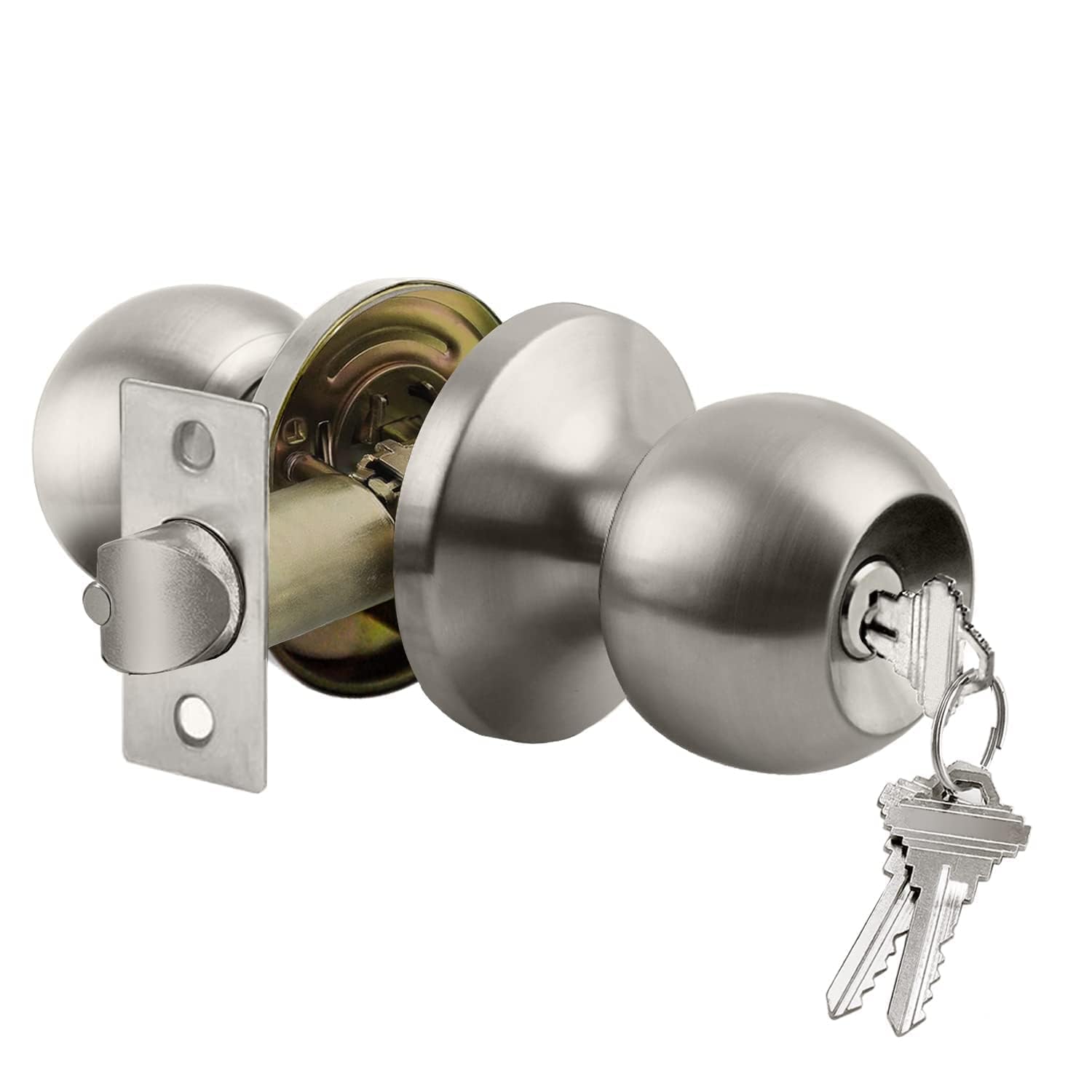 Stainless Steel Cylindrical Lock Lockset Tubular Round Knob with 3 Key for Bedroom Living Room Bathroom (Door Thickness 30-50mm) (Matt Finish) (Backset 70mm) — Amazon image 2