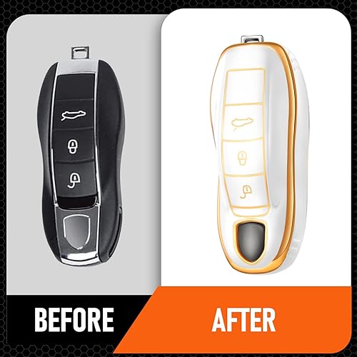 Vista 6 de Funda para llavero Porsche 911 Cayenne Panamera Macan 718 Boxster Cayman 3 botones, funda de TPU (blanco)