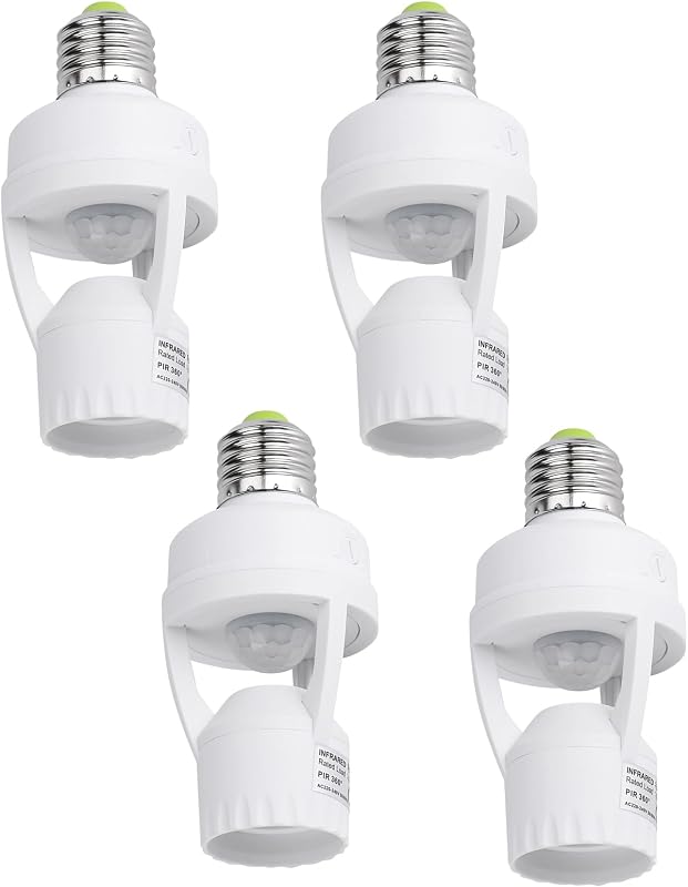 PIR Motion Sensor Light Socket Smart Screw in Light Bulb Outlet Compatible with E26/E27 Motion Activated Bulb Holder Adapter Automatic Control for Garage Storage Room(4pack)