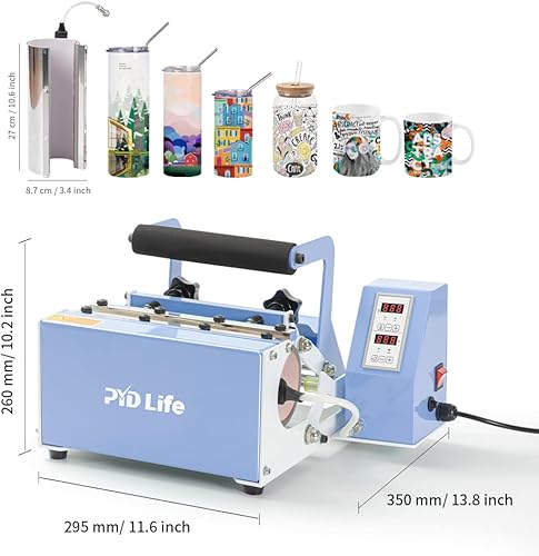 Miniatura 4 de PYD Life Máquina de prensa térmica de vasos de 110 V, máquina de prensa de tazas azul claro para 30 onzas, 20 onzas, 16 onzas, 12 onzas, sublimación