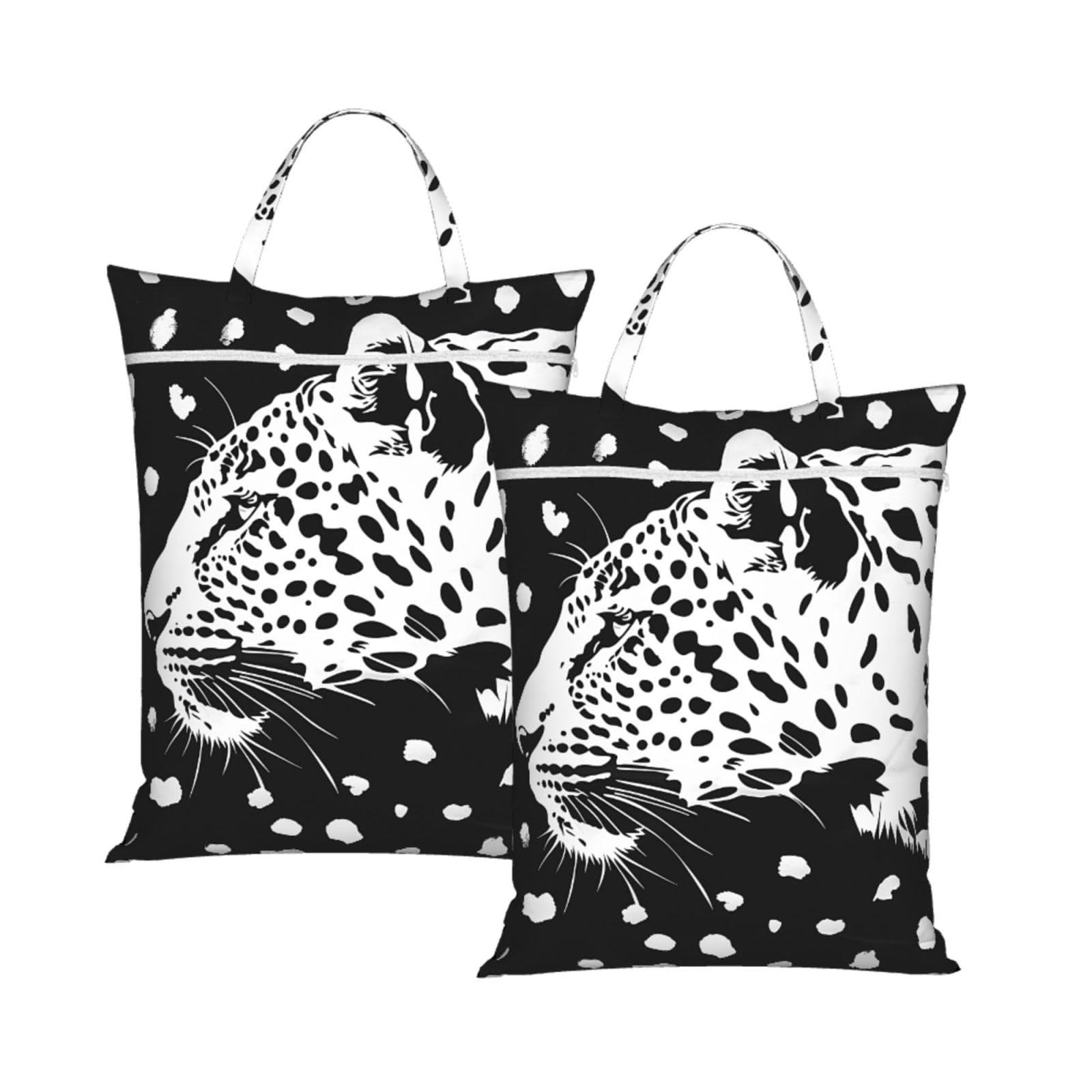 Large Travel Laundry Bags,Black Leopard Print Print with Handle Foldable Laundry Bag for Holidays Gym Swimming and Family Trips, 2Pcs
