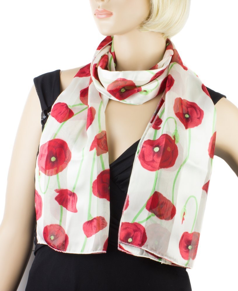 Mytoptrendz® Poppy Print Floral Scarf Neck Wrap for Remembrance Day Memorial Day Poppies Accessories (Cream with red flower)