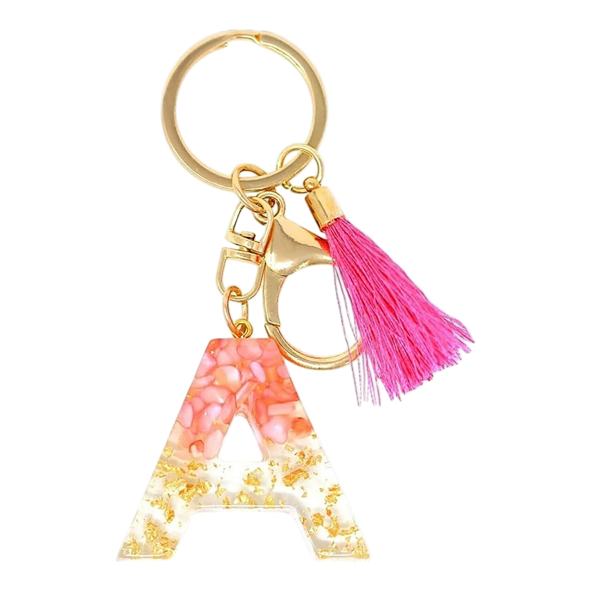 Rohans Pink and Gold Resin Alphabet Initial Letter Keychain, Bag Charm, Key Ring with Lobster Clasp (A)
