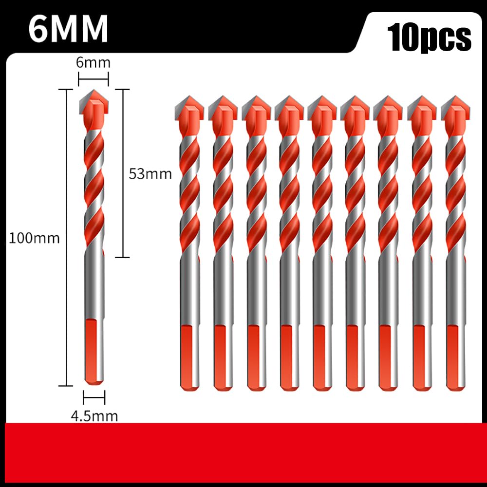 1-10PCS Set di punte da trapano for muratura in carburo tungsteno for metallo acciaio porcellana piastrelle ceramica cemento mattoni legno 6-12mm strumenti perforazione(10pcs 6mm)