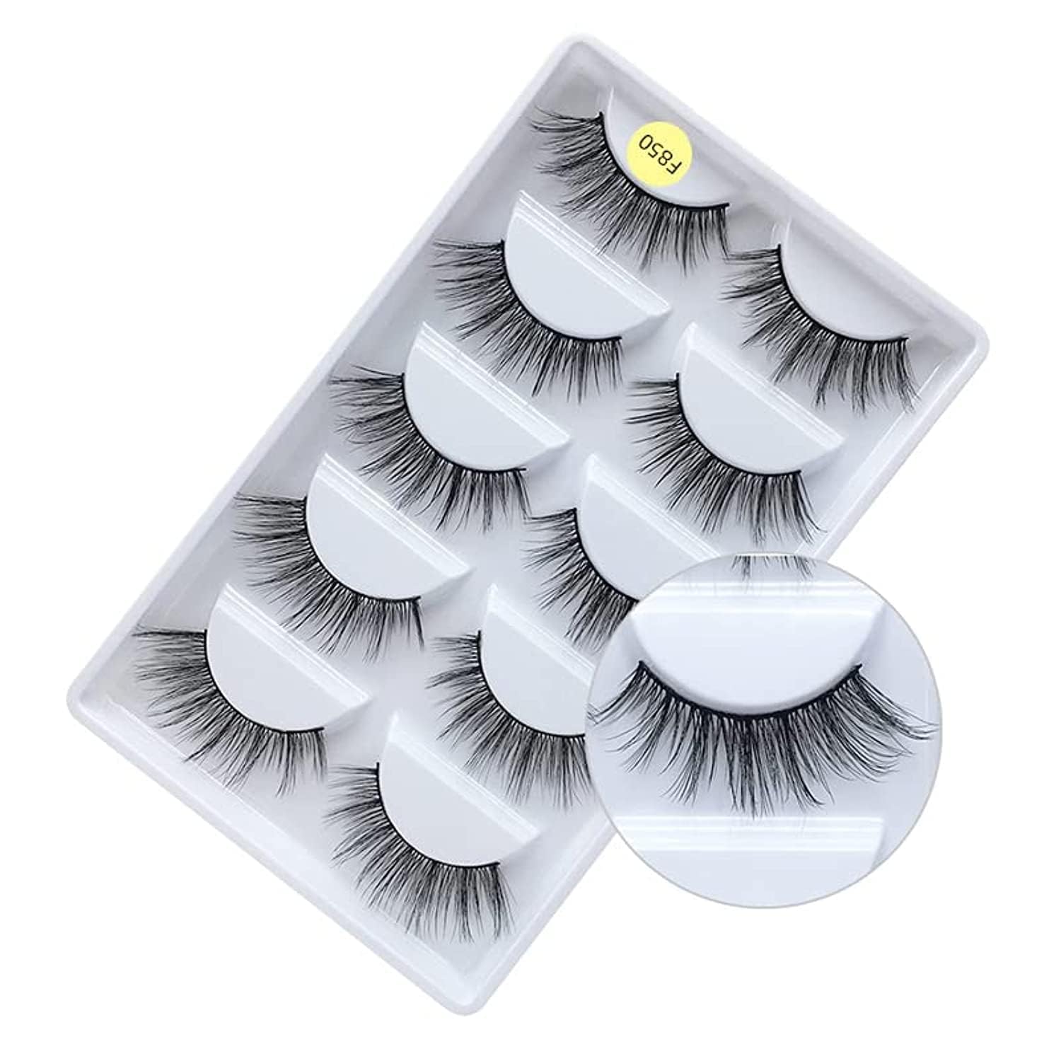 ORiTi False Eyelashes, 5 Pairs 3D Natural Fluffy Fake Lashes, Hand-made Dramatic Thick Crossed Cluster Fake Eye Lashes,Reusable Soft Long Lashes Pack for Makeup (F850)