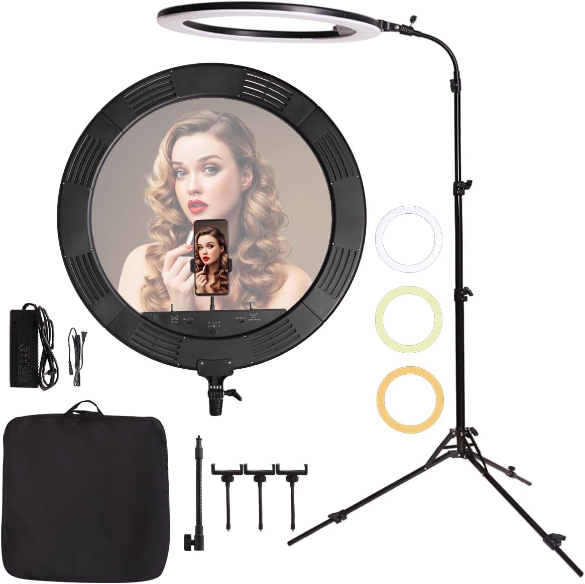 25inch 75W 3000K-6600K Ring Light with Retractable Light Stand Soft tube and Phone Holder Dimmable Bi-Color LED Light for Makeup, Selfie, Vlog, YouTube,Eyebrow, Tattoo, Lash,Eyelash Extension
