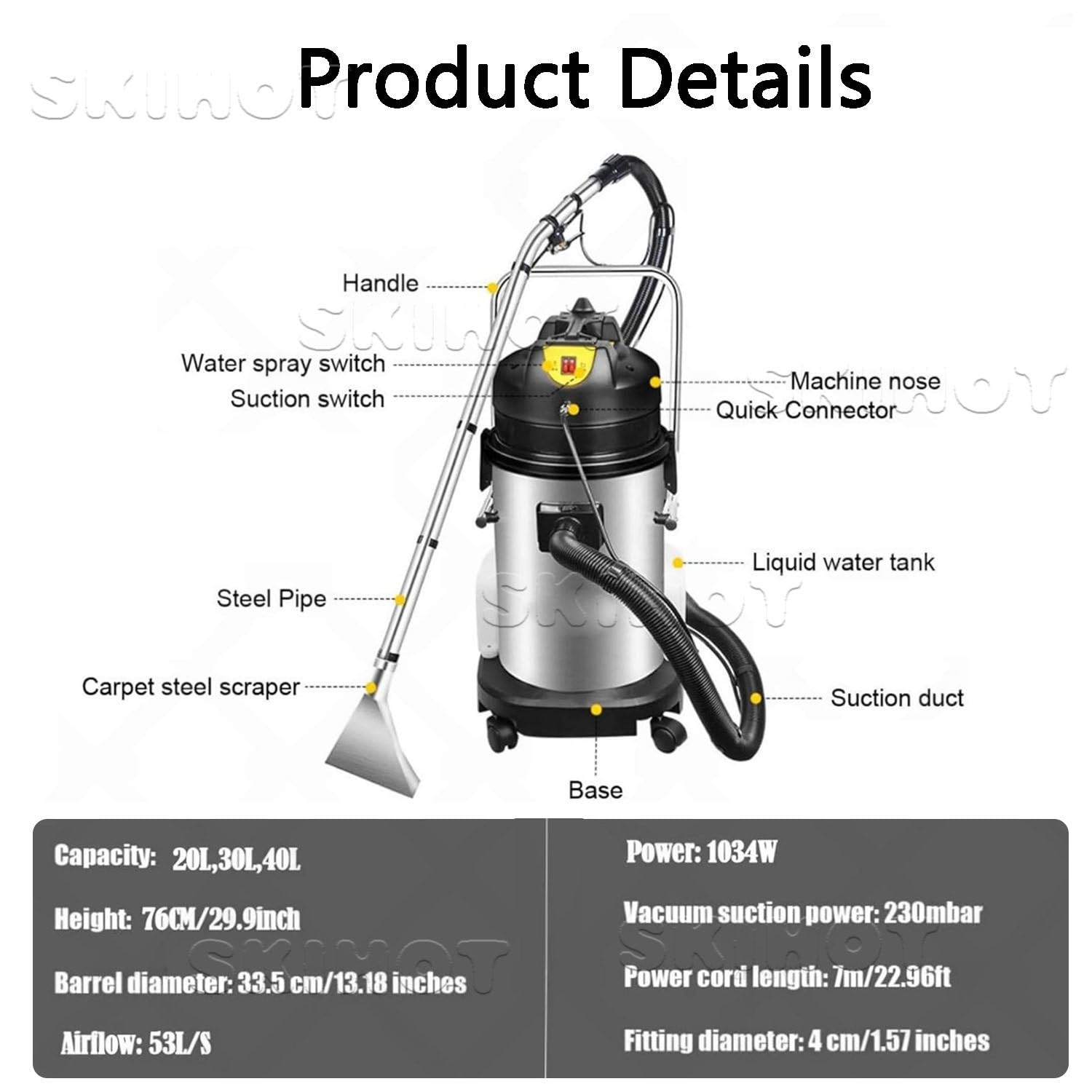 Limpiador de alfombras comercial, vaporizador profesional 3 en 1, 40 L, 1000 W, extracción por pulverización, acero inoxidable, para suelo, sofá, cortina, limpieza profunda en seco y húmedo