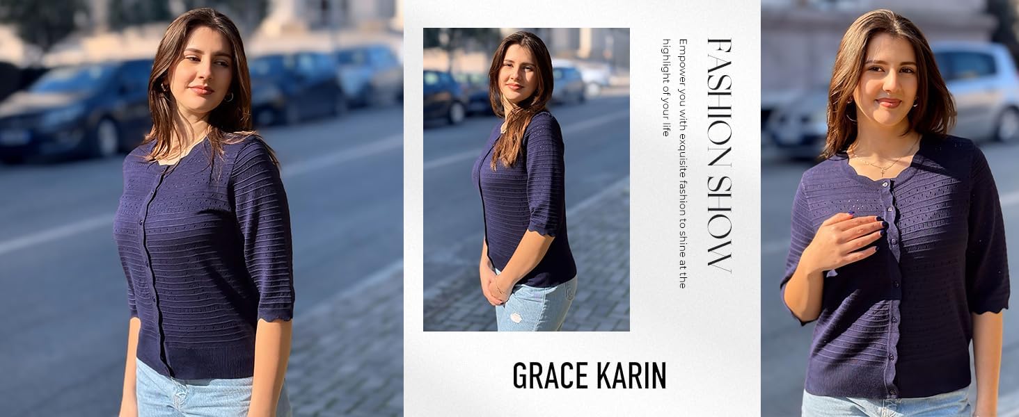 GRACE KARIN Womens 3/4 Sleeve Cardigan Sweater, Lightweight Cropped Cardigan Trendy, Dressy Casual Crochet Bolero Shrugs - Image 7