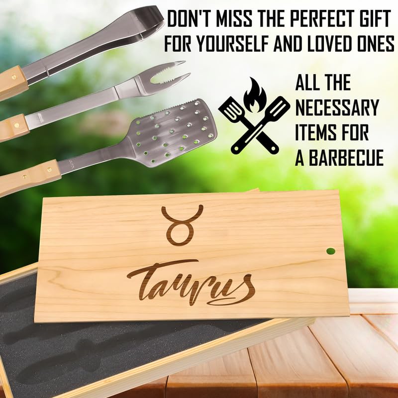 Set de herramientas parrilleras Taurus Zodiac con caja grabada miniatura 2