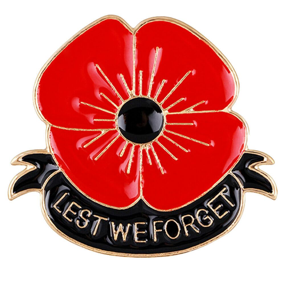 Broche De Amapola Roja 'Lest We Forget' - Para El Día Del Recuerdo, 4.5 Cm - Metal Esmaltado