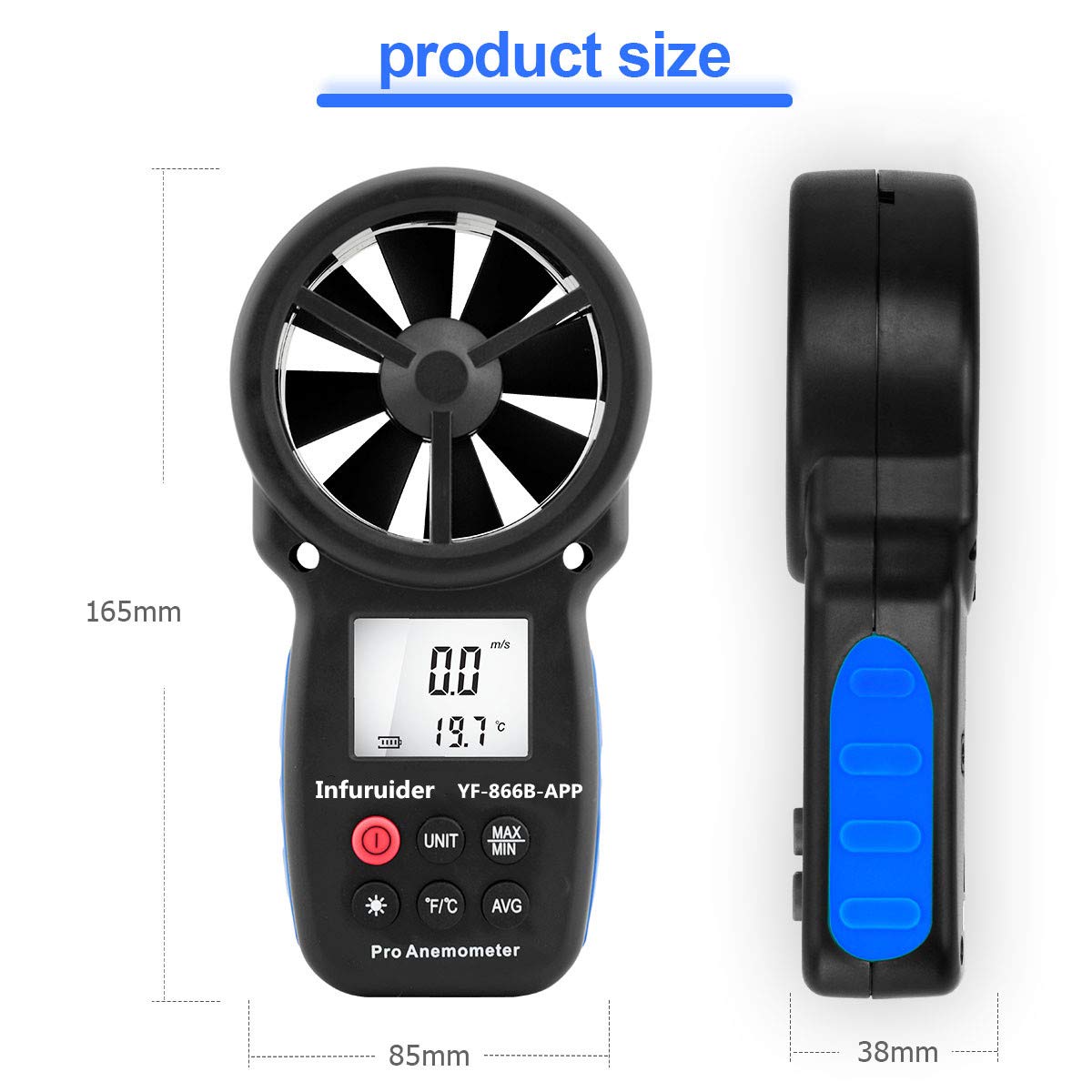Windmesser Windmessgerät YF-866B-APP Bluetooth Digital Anemometer Air Flow Geschwindigkeit Messen Thermometer mit Hintergrundbeleuchtung