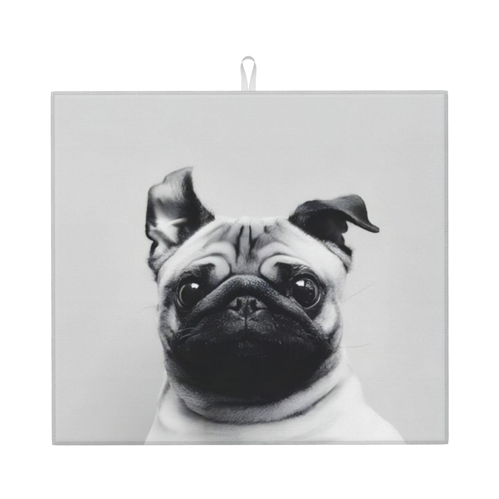 WHJSSF Pug Prints Kitchen Drying Mat - Absorbent Dish Drying Throw with Colorful Prints, Quick-Dry Countertop Layer for Dishes & Appliances - Non-Slip & Foldable