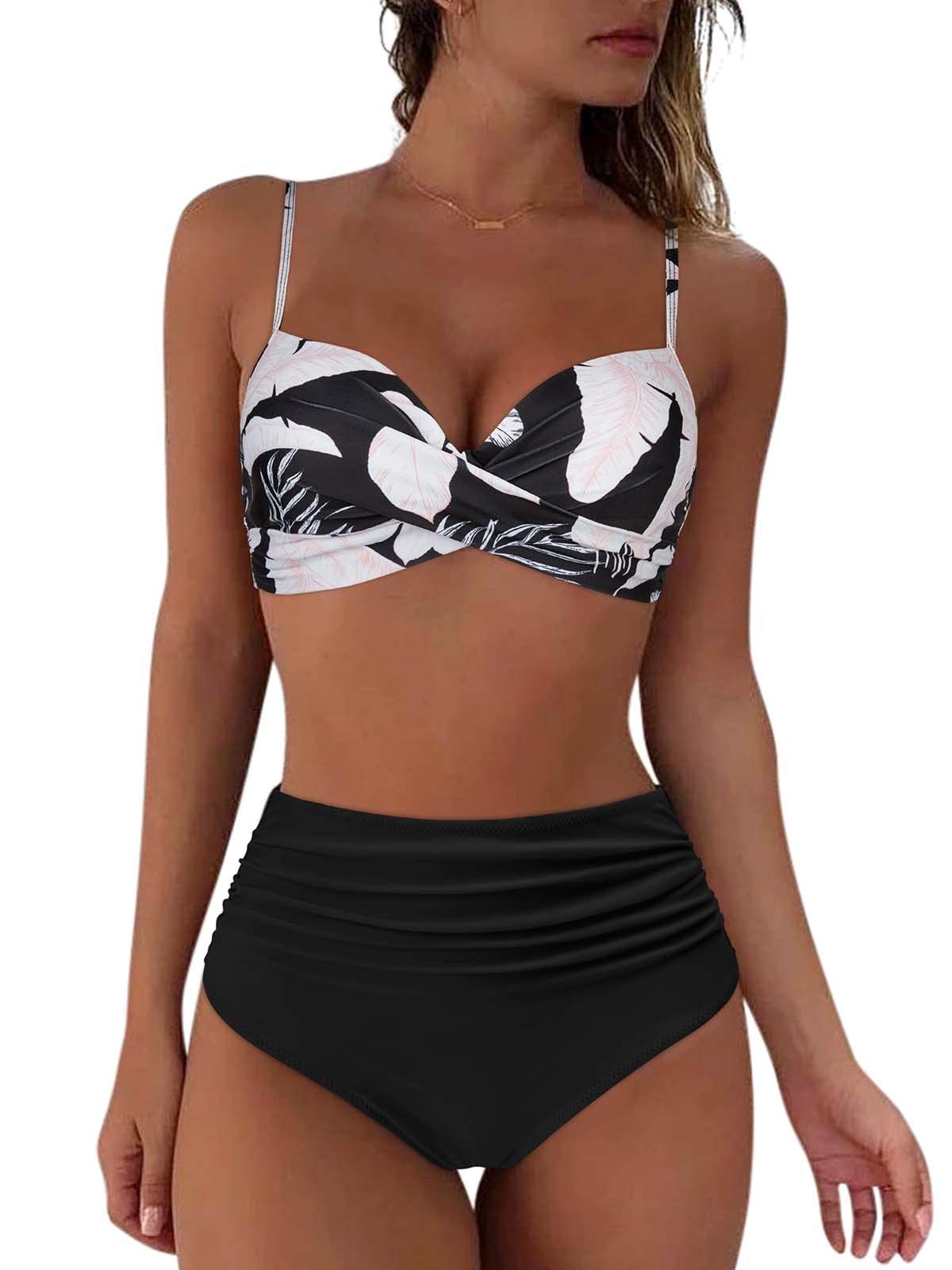 Womens High Waisted Bikini Set Push Up Swimsuit Twist Front Swimwear  Bathing Suit