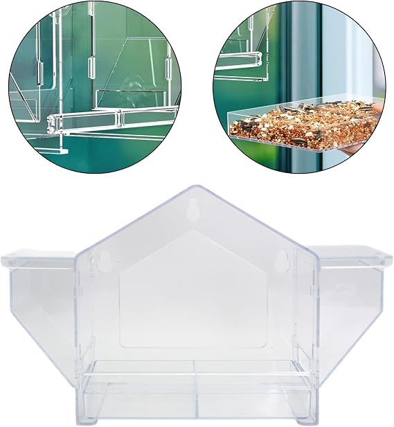 Weatherproof Acrylic Bird Feeder with Viewing, Quick-Clean Tray & Strong Adhesion for Home Use Clear Window Mounted Bird Feeder