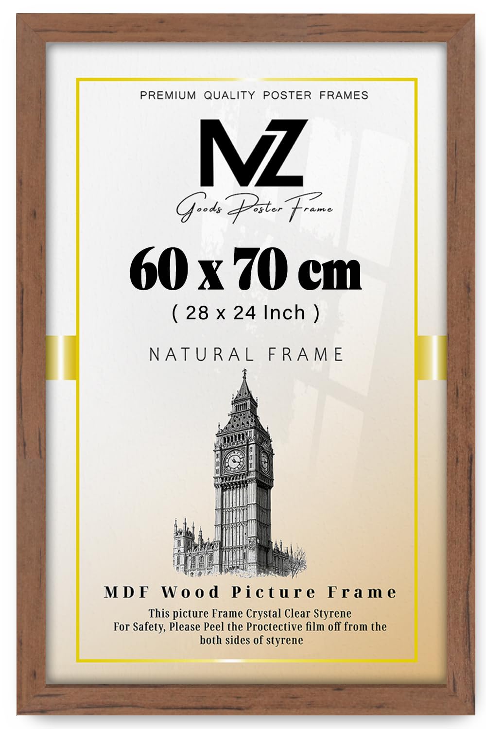 Mz Goods Walnut | Mdf Poster Frame (60 X 70 Cm) 70 X 60 Cm For Custom Artwork, Handmade Drawings & Photography, Mdf Wood Finish, Secure Hanging Hooks [ ]