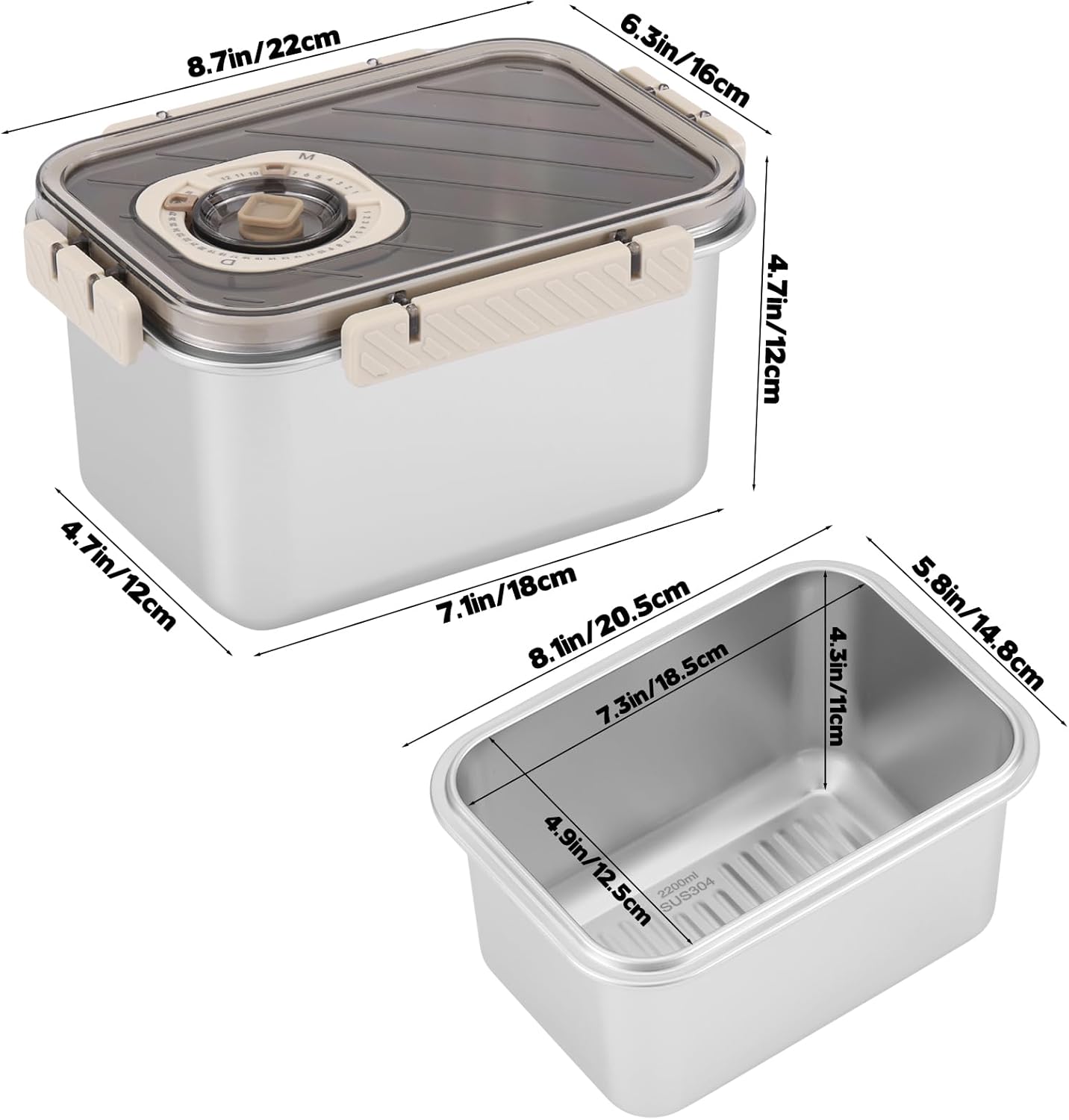 Bread Box for Homemade Bread, Time Recording Bread Storage Container with Lid, Airtight Fresh Bread Holder bin For Kitchen Countertop, Dishwasher Safe, 7.3x4.9x4.3 Inch - Image 2