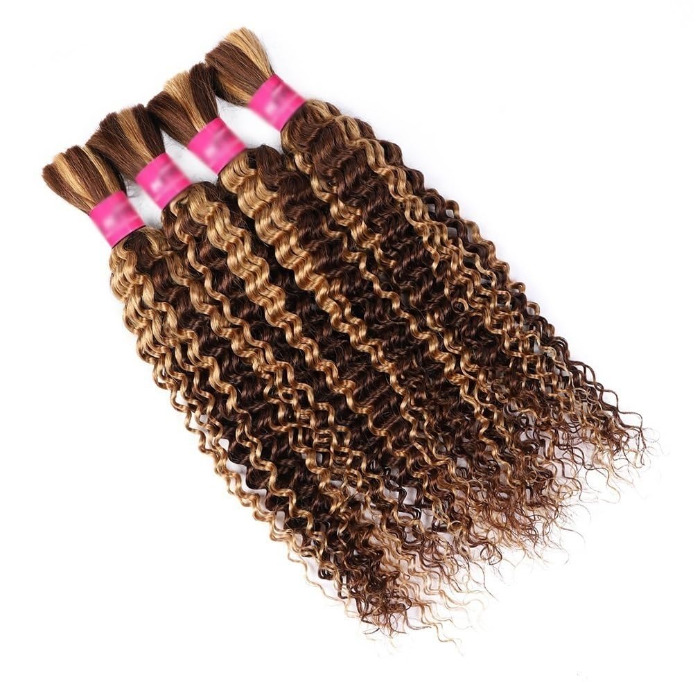 Splatanie włosów Włosy ludzkie do warkoczy 100g/wiązka bez osnowy P4/27 Highlight Deep Wave Bulk Hair do warkoczyków boho Kobieta(18inch 1PC)