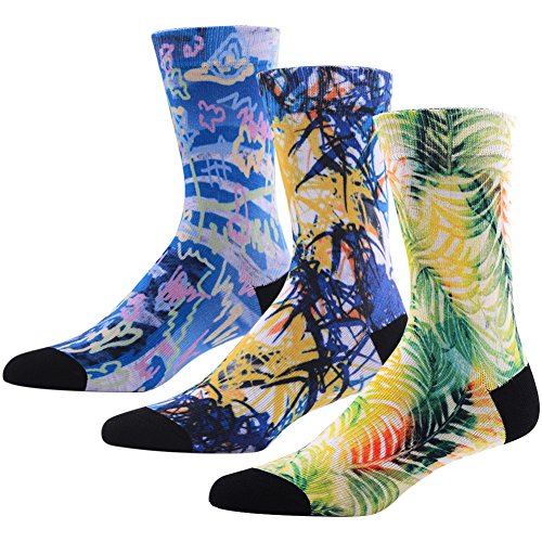 Meikan GMMK04003008 Novelty Cool Casual Crew Socks For Men, Meikan Fun Colored Art Pattern 3D Printed Moisture Wicking Socks ,3 Pairs Color 8,One Size cover