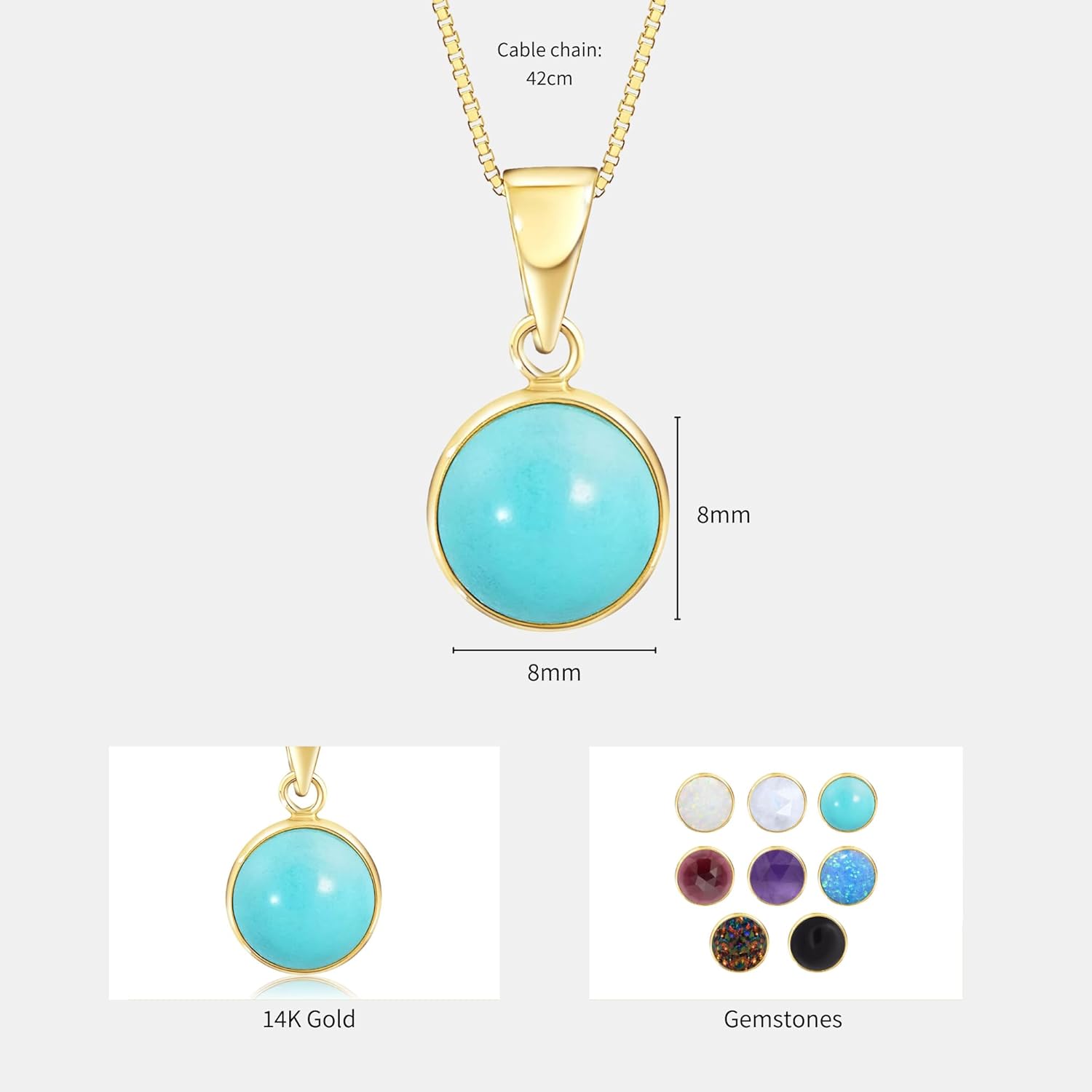 14K Gold Gemstone Necklaces for Women - Solid Gold Necklace - Gemstone Pendant - Gold Pendant Necklace - Gold Statement Necklace - Anniversary Necklace - Gemstone Jewelry for Women - Image 6