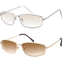 Hycredi Y2K Rectangle Sunglasses for Women Men, Retro Metal Shades | Trendy 2000s-Inspired Metal Frame Eyewear with UV400 Protection for Driving, Travel and Everyday Wear