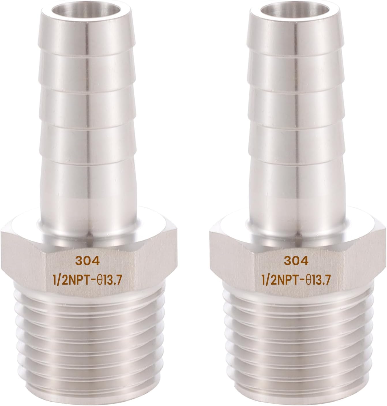 304 Stainless Steel 1/2" Hose Barb to 1/2" Male NPT Home Brew Fitting Water Fuel Air，lead-free (Pack of 2)