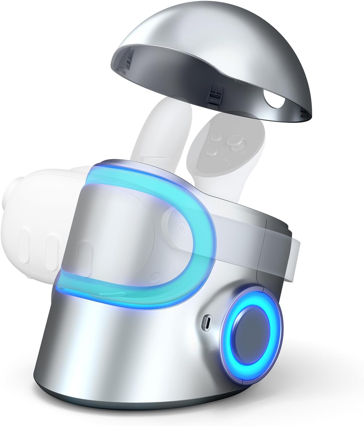 CyberCore by AUBIKA, Next-Gen VR Charging Dock (120W) for Vision Pro/Meta Quest 3/Quest Pro/Oculus Quest 2/Pico 4 (Silver)