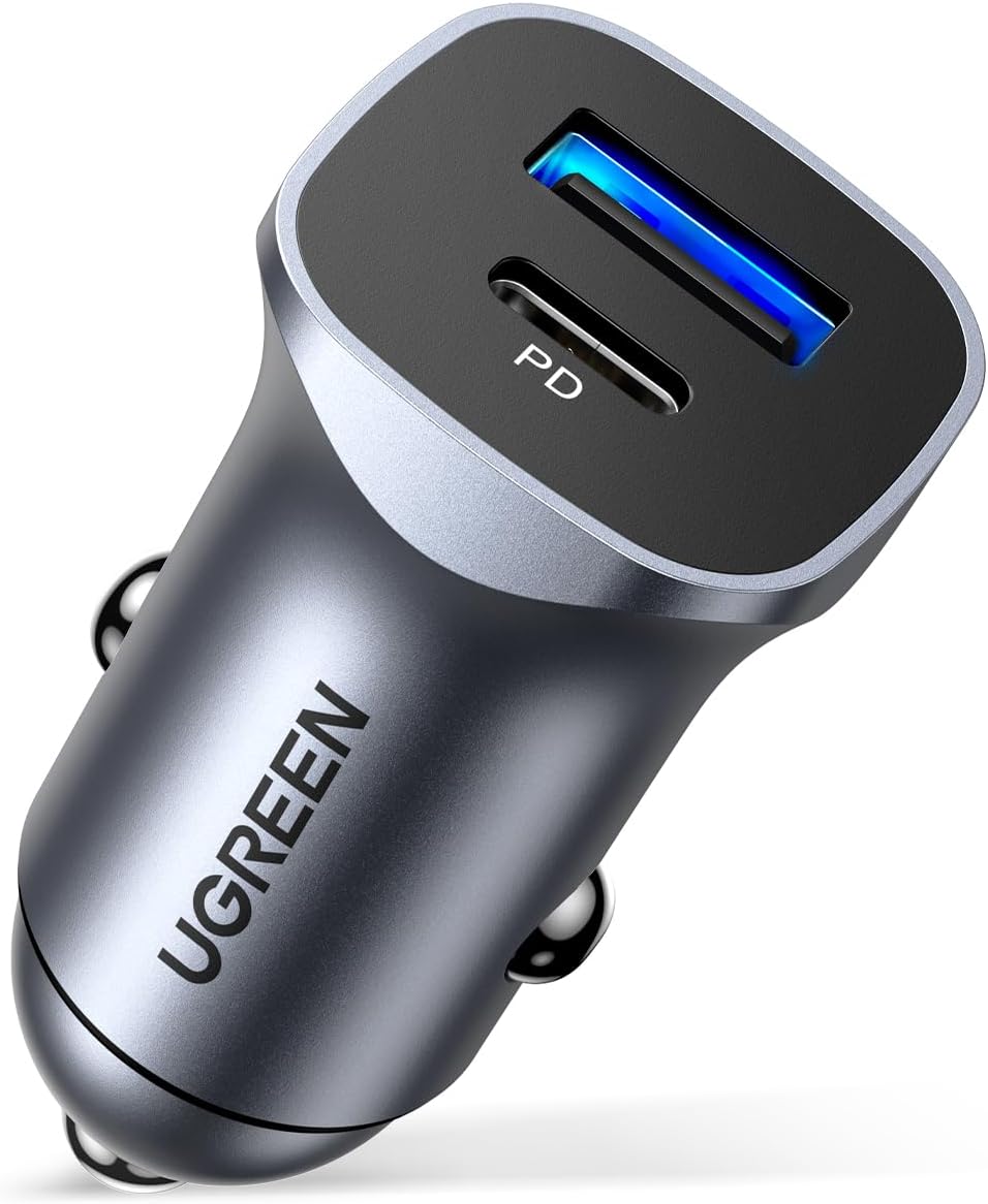 24W USB C Car Charger PD20W & QC3.0 Fast Charge USB Car Charger Adapter Compatible with iPhone 15/14/13 Series, iPad Pro/Air 5, Galaxy S23/S22, Huawei P50, Pixel 7/6, etc