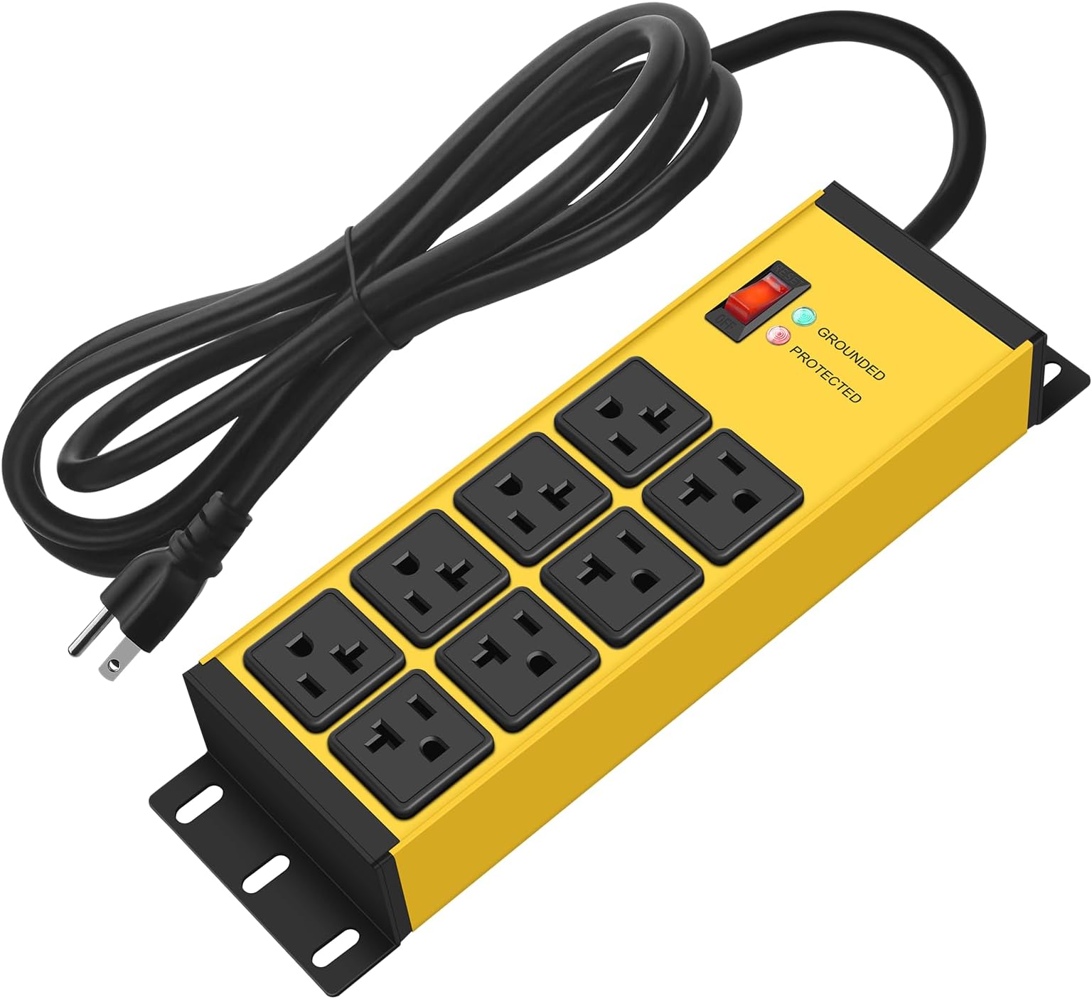 - Magnetic Heavy Duty Power Strip Surge Protector 20Amp, 12 Gauge High Amp Extension Outlets, Garage Wall Mount 8 Plug Metal Power Strip. 6FT, Yellow, 5-15P Adapter 6-20R T-Slot 20a for Appliance