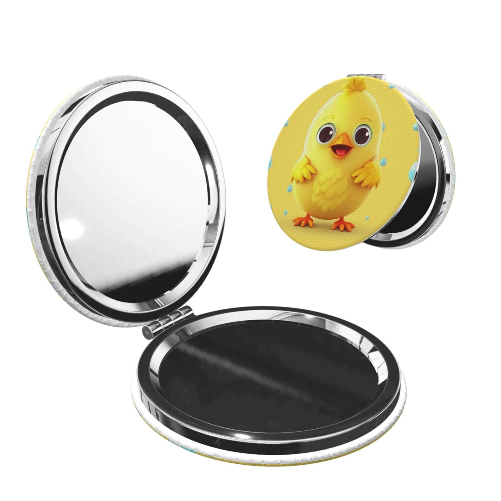 DWVTSLH Yellow Chicken Compact Mirror for Purse, Double-Sided 2X/1X Magnifying Mirror for Women Men, Travel Makeup Mirror for Handbag, Handheld Vanity Mirror for Gift