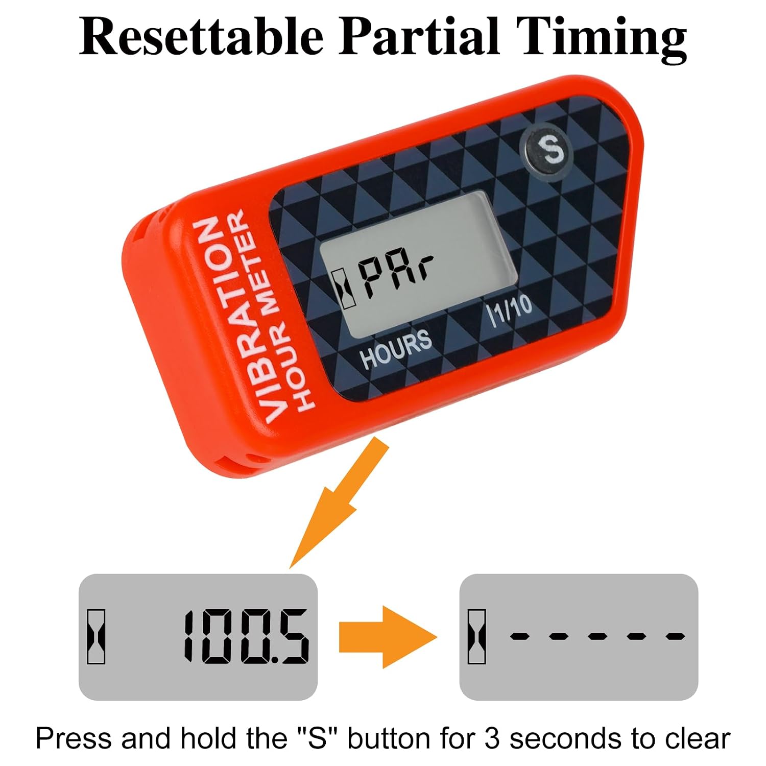 LCD Digital Hour Meter Gauge Vibration Activated,Waterproof Design,for All Vibrating Machine,Air Compressor,Generator,Lawn Mower,Motorcycle,Chainsaw (Red)