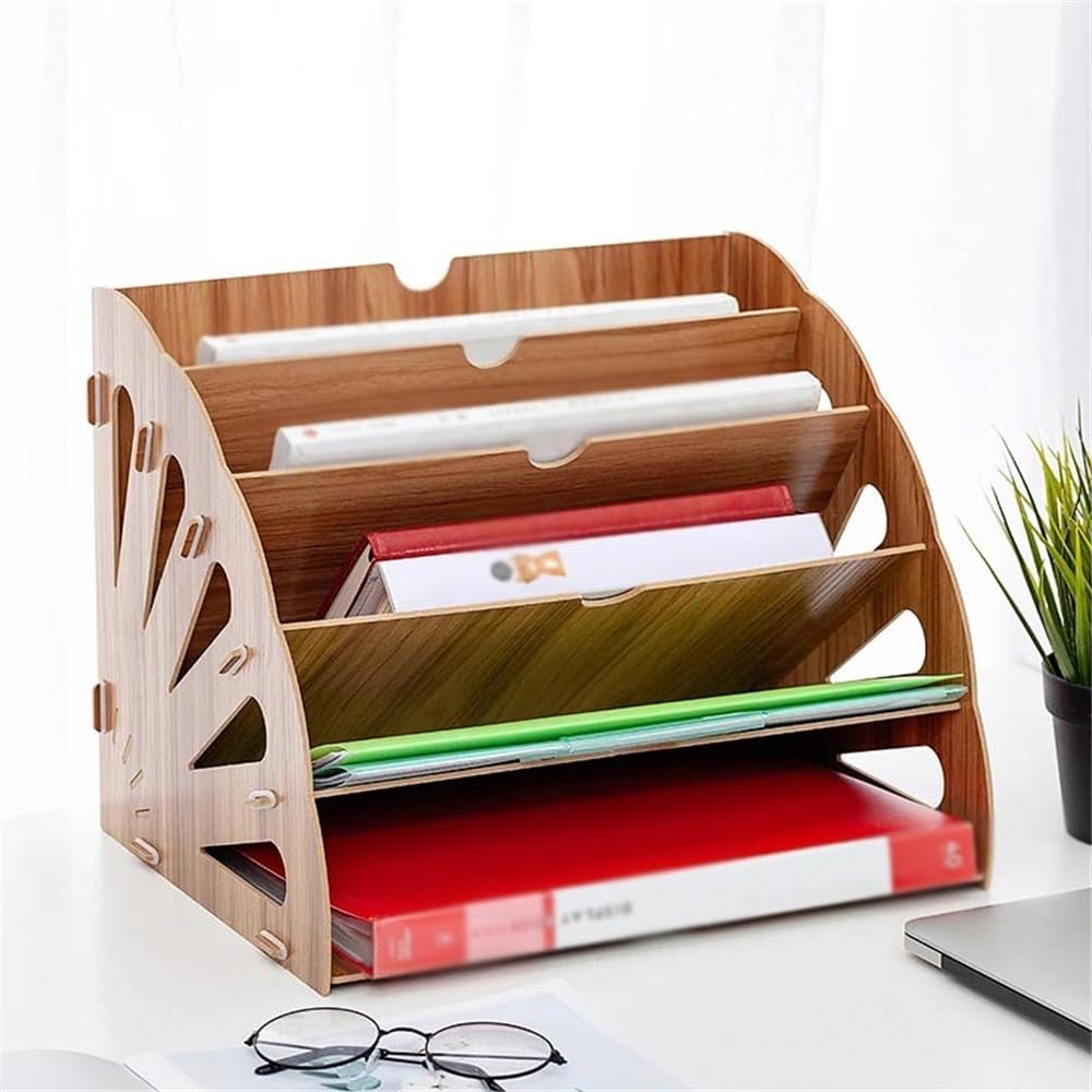 Organizador de archivos Bandeja de papel prueba vertical multicapa con ventilador madera, organizador archivos, papelería oficina