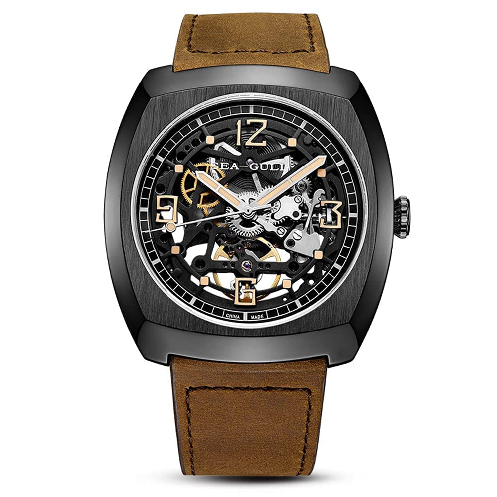 Orologio Meccanico Automatico Sea-Gull Uomo, Modello 849.27.6094. Cassa Tonneau In Acciaio 316L, Vetro Zaffiro, Quadrante Scheletro E Cinturino In Pelle. Impermeabile 5 Bar. - 3