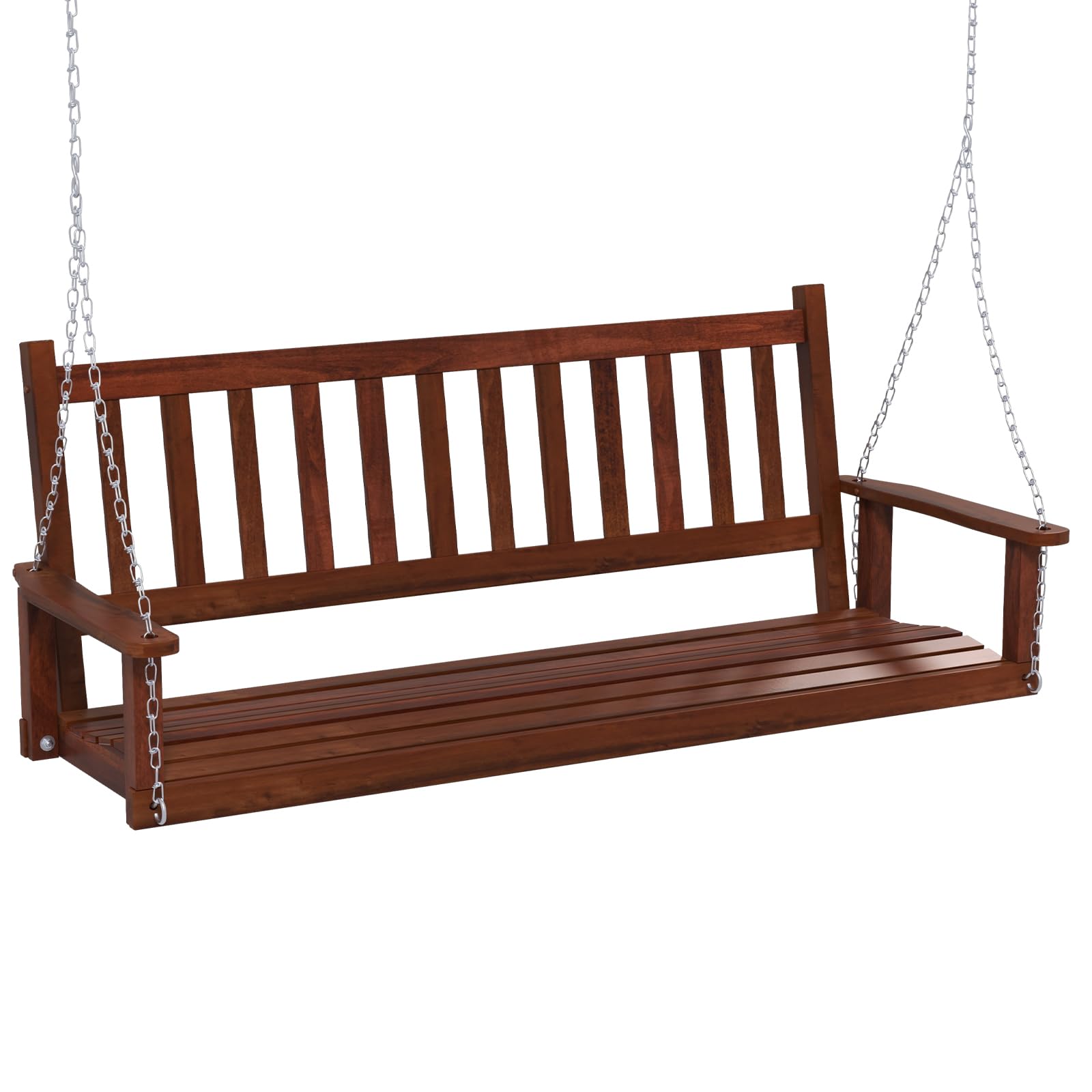 KOMFOTTEU Banc Suspendu 2-3 Places Balançoire Jardin Bois Massif Fauteuil Suspendu Charge 230/360 kg 168x65x63 cm Marron