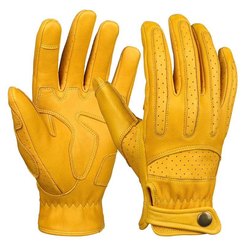 Motorcycle Gloves Mens Touch Screen Gloves Leather Motorcycle Glove Outdoor Sport Full Finger Cycling Mountain Bicycle Moto Gloves hard (Color : Yellow, Size : S)