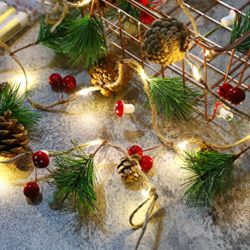 Christmas Tree String Lights, Christmas Garland Decoration With Lights, 9.84Ft 30Led Xmas Pinecone Red Berry Mushroom Lights Battery Powered Christmas New Year Holiday Party Decoration Indoor Outdoor #TOP7