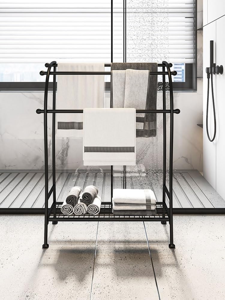 DUMEE Vrijstaand 4-traps handdoekhouder, wandleunende ladder, voor badkamer, slaapkamer, woonkamer, wasgoed (wit