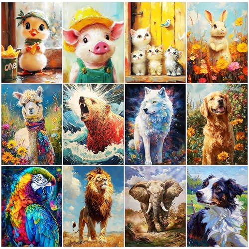 BWFY 12 Pack Animal Diamond Painting Kits for Adults, 5D Diamond Art Kit,DIY Full Drill Diamond Art...