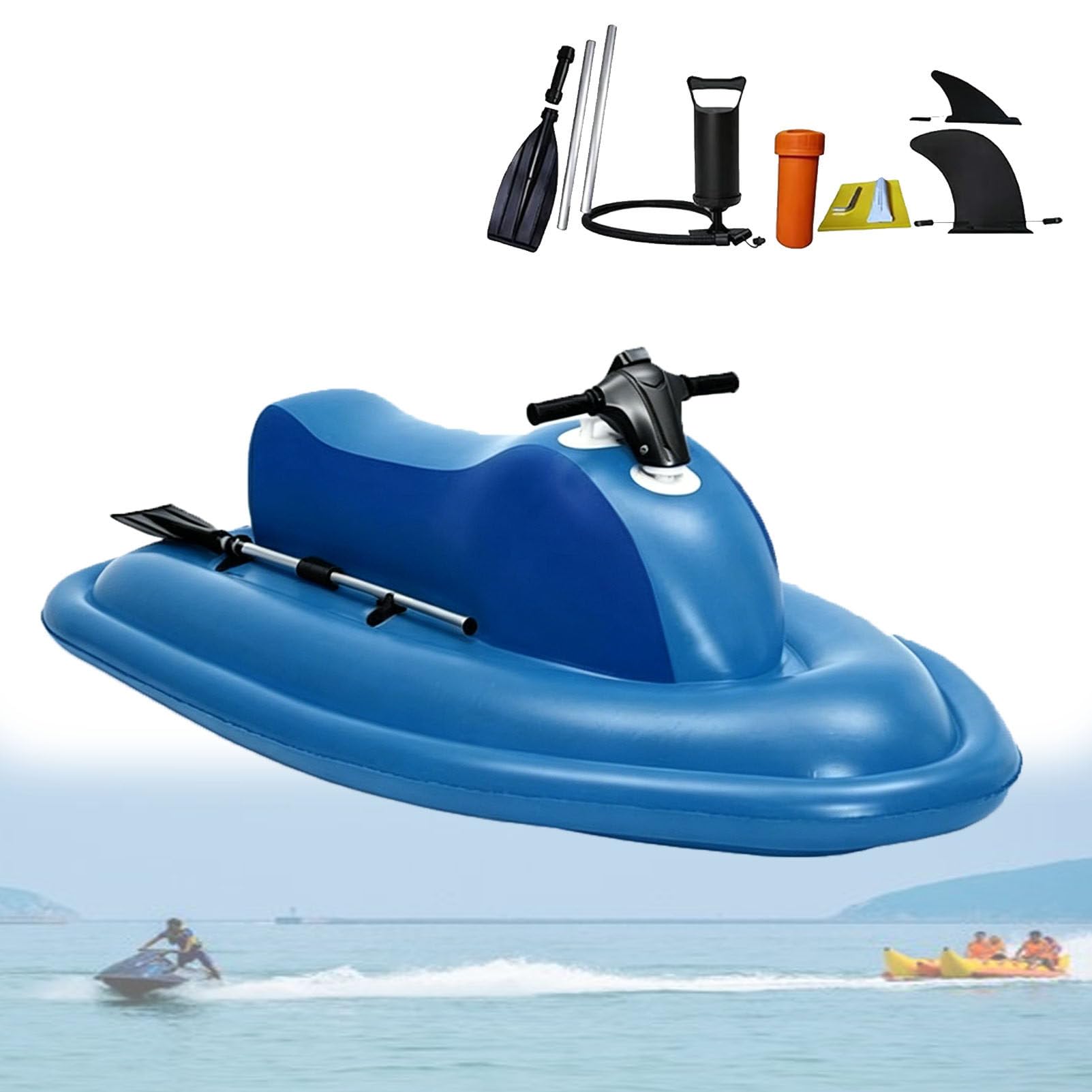 Pfps Foldable Electric Inflatable Jet Ski, 500W Motor with 9-Speed Thruster, 10000mAh Battery, 3-7 km/h Adjustable Speed, Durable PVC Material for Adults in Pool, Lake or Ocean Nothruster