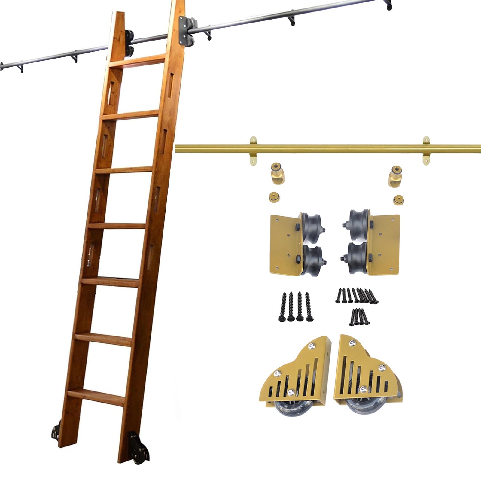Kit rail coulissant doré 366 cm échelle mobile bibliothèque maison bureau entrepôt