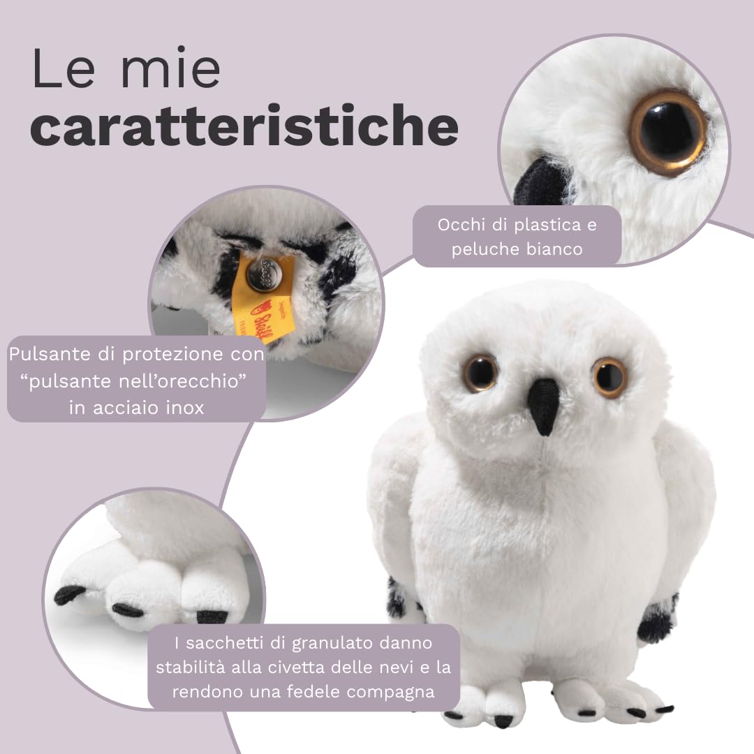 Steiff Peluche Edvige la Civetta, Harry Potter, dolce animale di stoffa con occhi di plastica, bambini, bambine, amici, pupazzo 21 cm, bianco, 024214