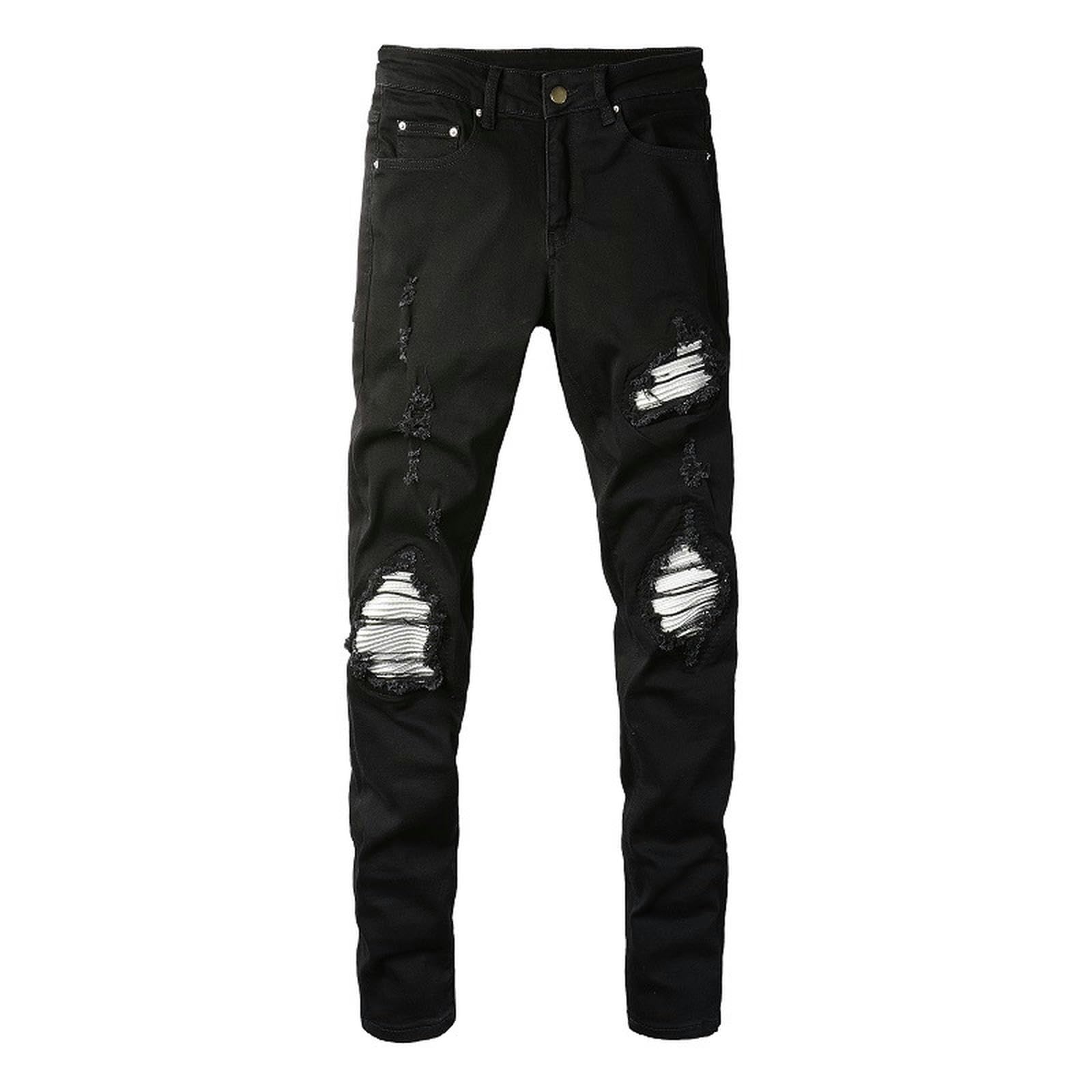 Jeans da Strada Dimagranti Elasticizzati con Toppe strappate Europee e Americane