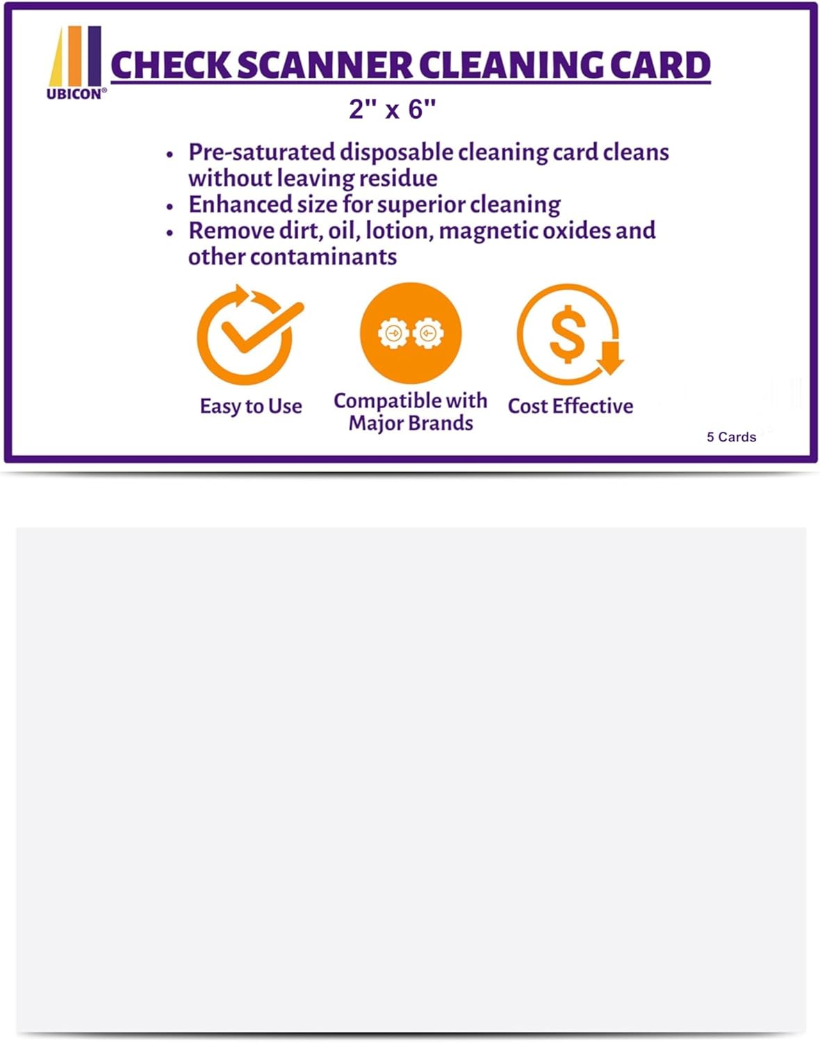 UBICON Check Scanner Cleaning Card - Enhanced Length and Width for Effective Cleaning, Compatible with Major Brands, Presaturated (25)