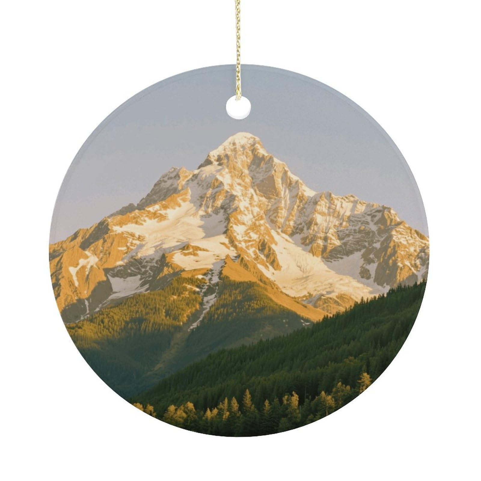 Personalized Christmas Ornaments 2025 Ceramic Hanging Snow Mountain Sunrise Ornaments with Gold String Double-Sided Vintage Holiday Decorations for Tree Mantel Tabletop Xmas Party Favors