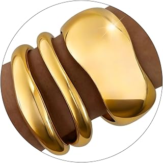 RchSLK 3Pcs Chunky Gold Bangles for Women - Stackable Spring Hinged Cuff Bracelets, Hypoallergenic Trendy Jewelry Set
