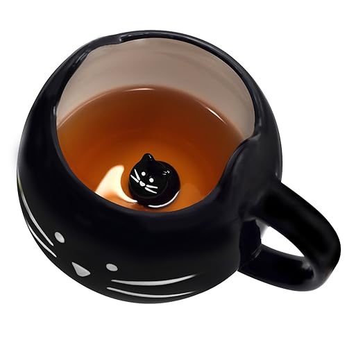 Koolkatkoo Cute Ceramic Cat Coffee Mug 12 oz Cat Lovers Kitty Tea Mugs Gifts for Women Girls Black - Black