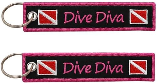 Dive Diva Diver Down Flag Buceo Llavero Anillo, Rojo -