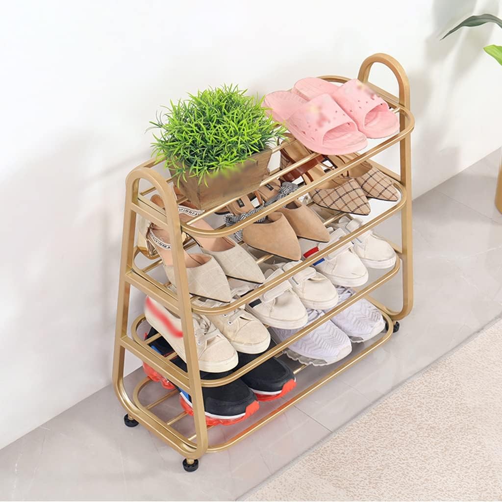 Shoe Rack Simple Shoe Rack Wrought Iron Shoe Shelf with Wheel 4 Tier Shoe Storage Rack for Hallway Entryway Dormitory Bedroom Metal Shoe Organiser Shoe Shelf (Color : B) (B)