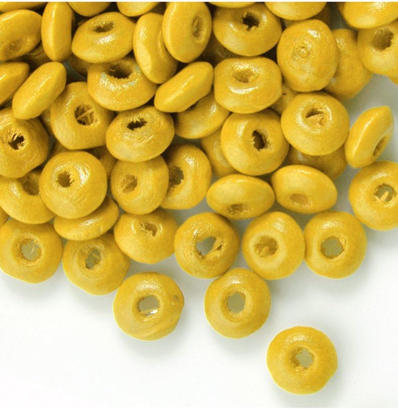 FreshHear Pack of 810 Painted Wood Round Spacer Beads Rondelle Beads Color Yellow Bead Size 6.0-7.9mm Hole Size 2.0-2.9mm
