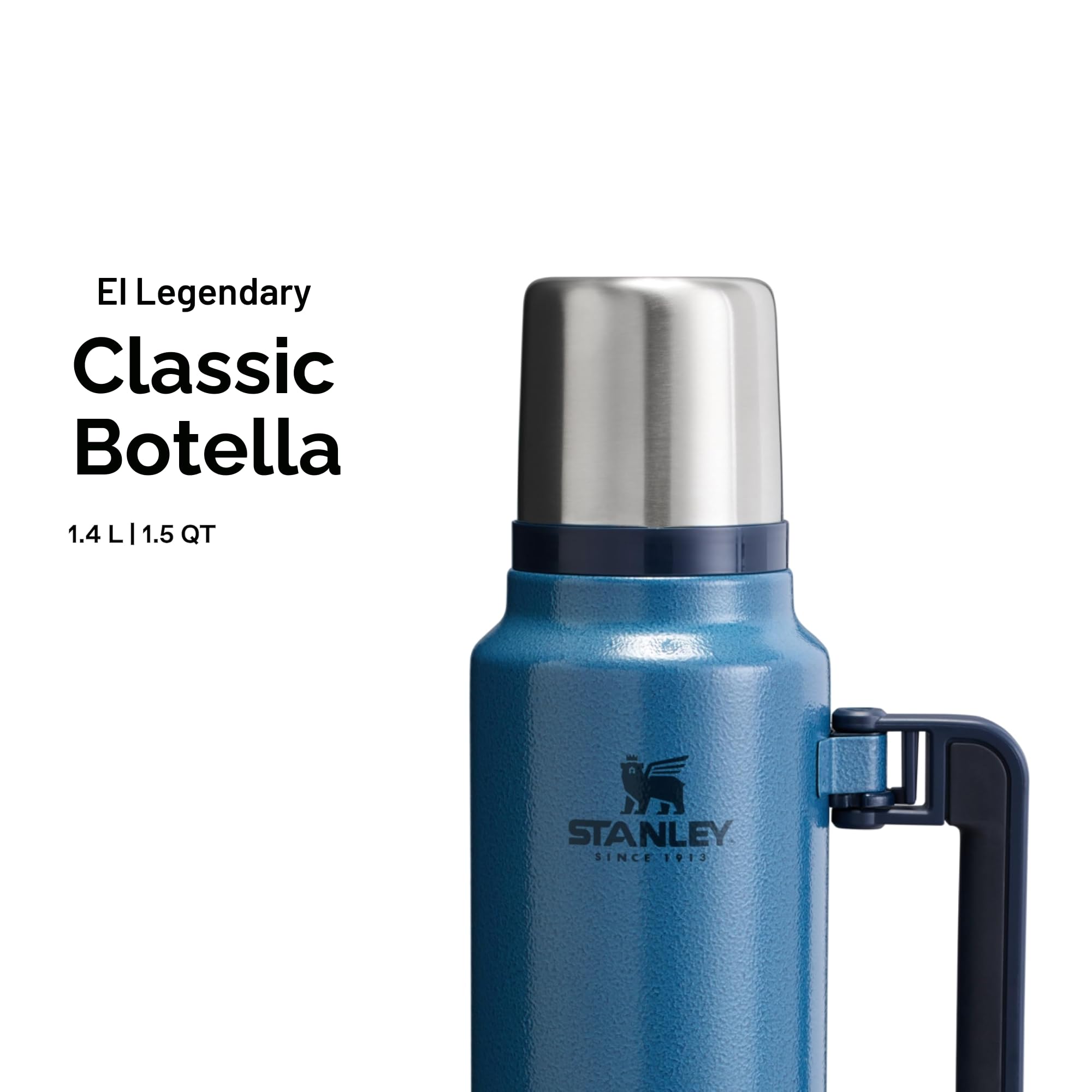 Stanley Classic Legendary Botella Termica 1.4L - Mantiene el Calor 40 Horas - Frío 35 Horas - Termo Cafe - Cantimplora Acero Inoxidable - Sin BPA - Apto Para Lavavajillas - Hammertone Lake